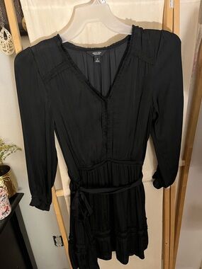 Simply Vera Vera Wang Black Long Sleeve V-Neck Tie-Waist Dress